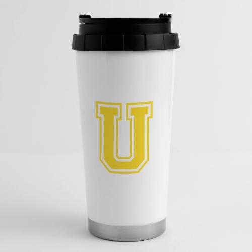 Letter U – Capital Athletic Alphabet Monogram - 16 oz Travel Mug