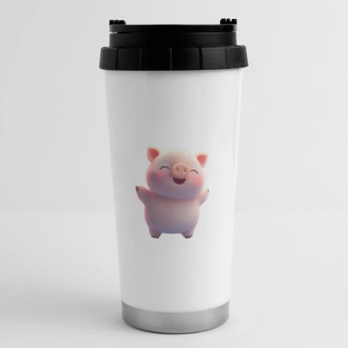 Cute Cartoon Baby Pig Standing Arms Up - 16 oz Travel Mug