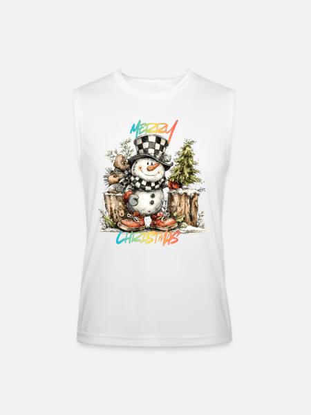 Checkerboard Snowman Christmas Tee - Men’s Performance Sleeveless Shirt - white