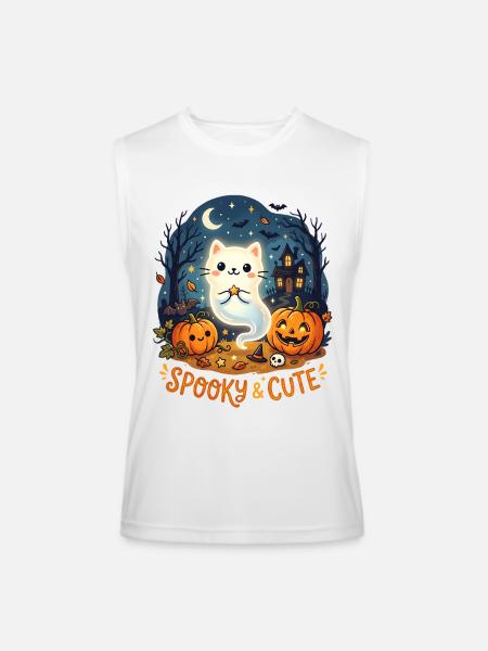 Spooky Cute Ghost Cat Halloween - Men’s Performance Sleeveless Shirt - white