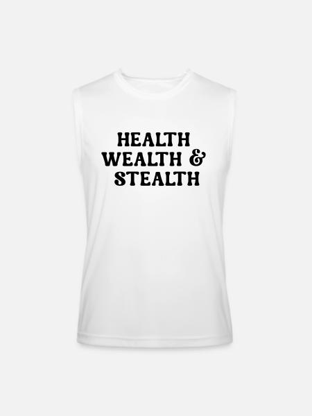 HEALTH WEALTH STEALTH - Men’s Performance Sleeveless Shirt - white
