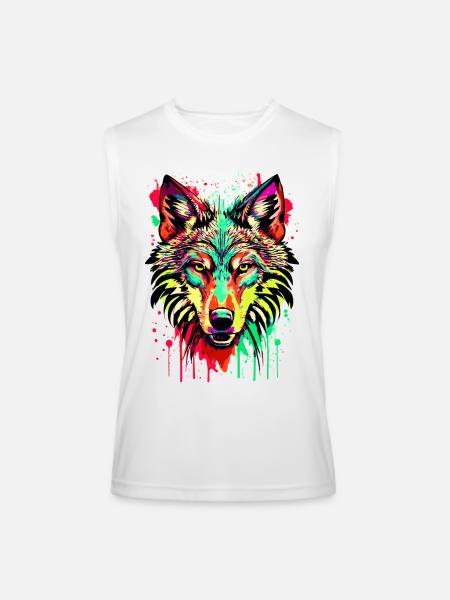 Wolf colourful - Howling Wolf Illustration - Men’s Performance Sleeveless Shirt - white - Front