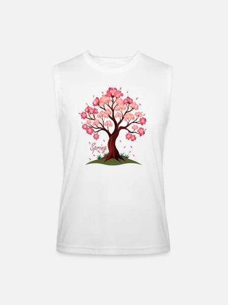 Sakura,Cherry Blossoms Spring Illustration - Men’s Performance Sleeveless Shirt - white