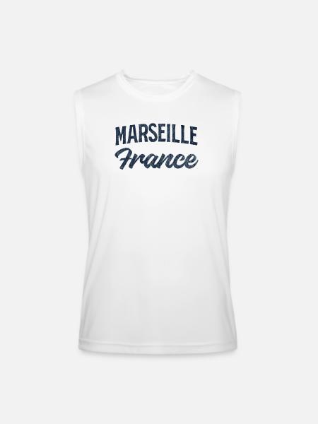 Marseille France Script Logo - Men’s Performance Sleeveless Shirt - white