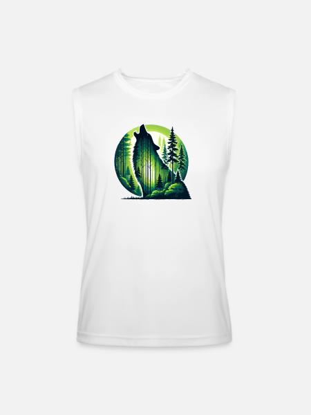 Silhouette howling wolf with green forest - Men’s Performance Sleeveless Shirt - white - Front