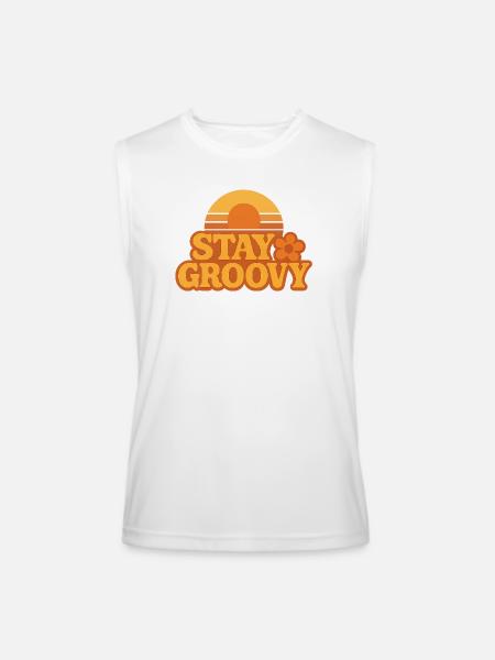 Retro Sunset Stay Groovy Graphic - Men’s Performance Sleeveless Shirt - white