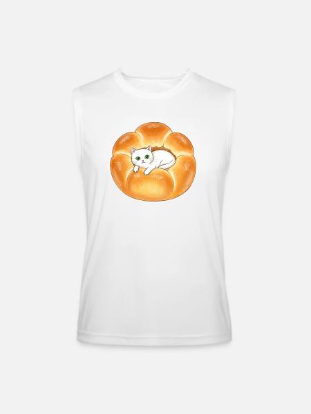 Whimsical Cat in Bread Illustration - Men’s Performance Sleeveless Shirt - white