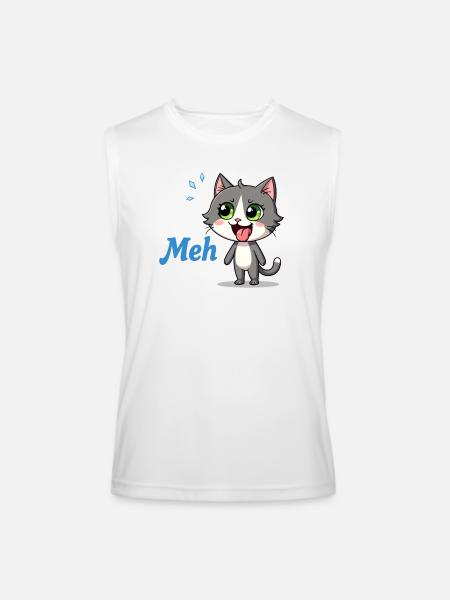 Meh – Funny Cat Meme - Men’s Performance Sleeveless Shirt - white