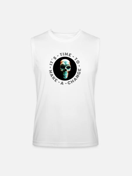 Neon Halftone Skull, Halloween, Skeleton - Men’s Performance Sleeveless Shirt - white