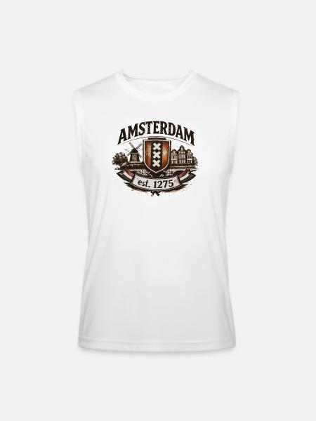 Amsterdam – Windmill & Canal Crest - Men’s Performance Sleeveless Shirt - white