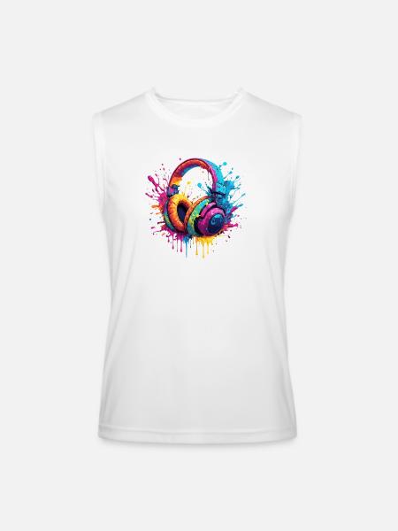 Neon Splash Headphones Art - Men’s Performance Sleeveless Shirt - white