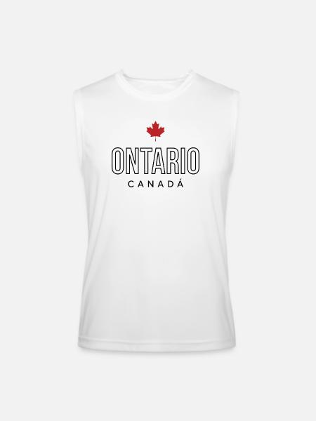 Maple Leaf Emblem on Bold Text - Men’s Performance Sleeveless Shirt - white