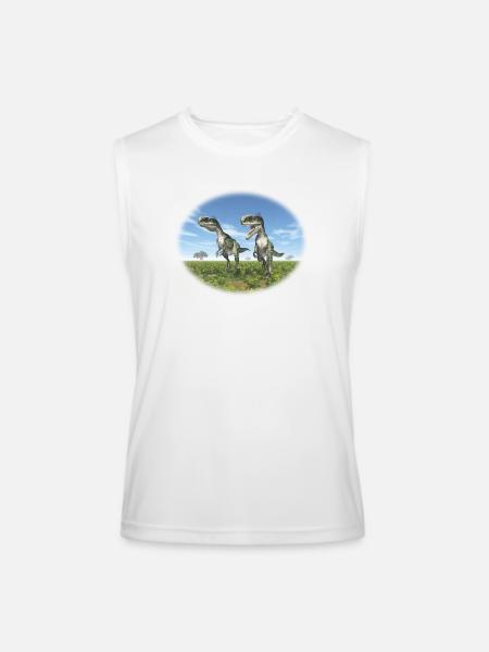 Monolophosaurus in a Prehistoric Landscape - Men’s Performance Sleeveless Shirt - white