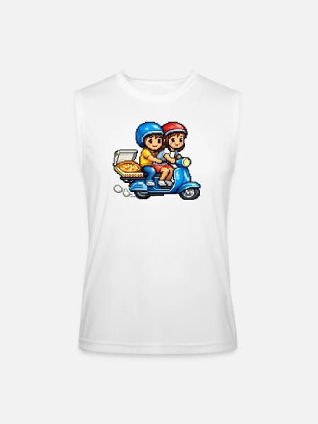 Boy and Girl on Vespa with Pizza! - Men’s Performance Sleeveless Shirt - white