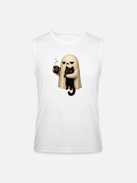 Meh Ghost and Cat Mug - Men’s Performance Sleeveless Shirt - white