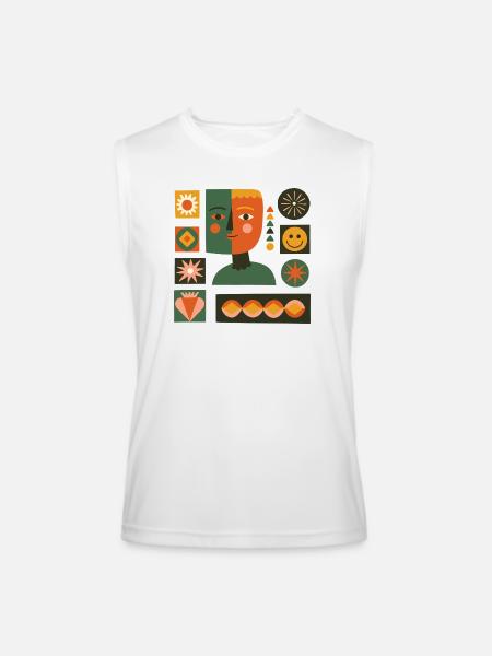 Dual-Tone Geometric Portrait - Men’s Performance Sleeveless Shirt - white