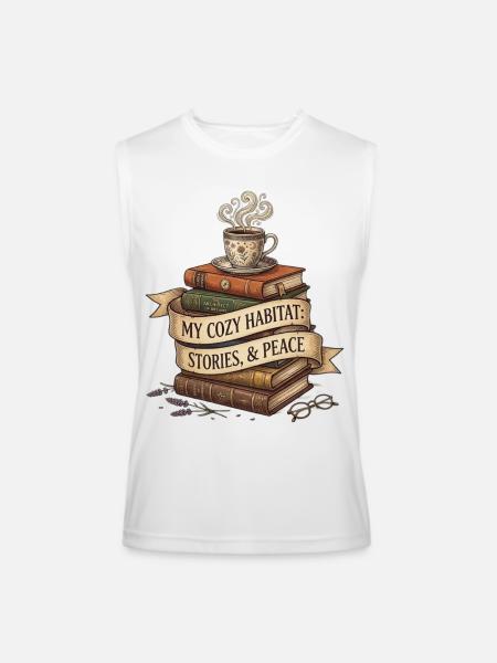 Cozy Book Habitat: Stories & Peace - Men’s Performance Sleeveless Shirt - white - Front
