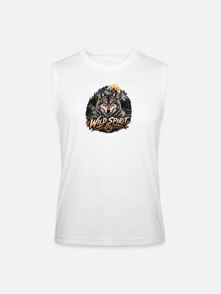 Wild Spirit Outdoor Adventure - Majestic Wolf Art - Men’s Performance Sleeveless Shirt - white - Front