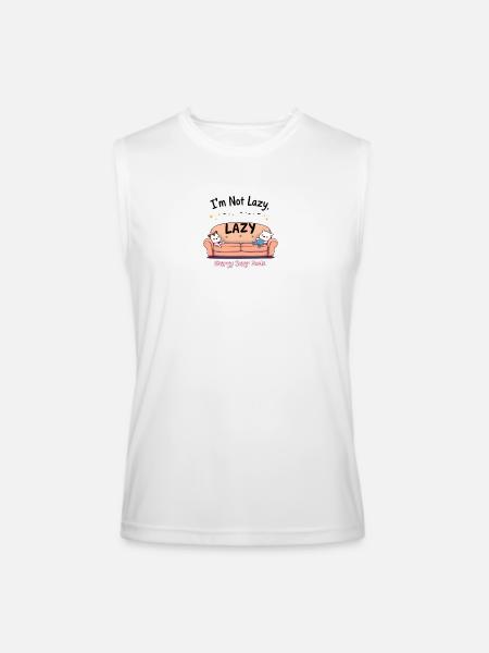 Not Lazy Energy Savvy Cat Design - Men’s Performance Sleeveless Shirt - white