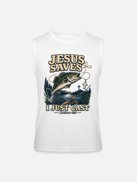 Jesus Saves I Just Cast Christian Fishing - Men’s Performance Sleeveless Shirt - white
