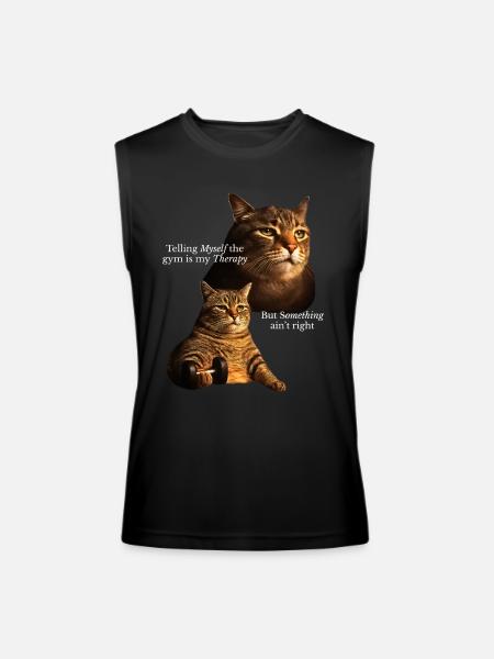 Cat Gym Therapy Humor Design - Men’s Performance Sleeveless Shirt - black