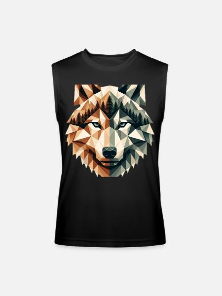 Geometric Wolf Over Peaks - Men’s Performance Sleeveless Shirt - black