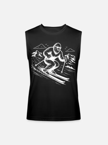 Bigfoot Sasquatch Skier in the Mountains - Men’s Performance Sleeveless Shirt - black