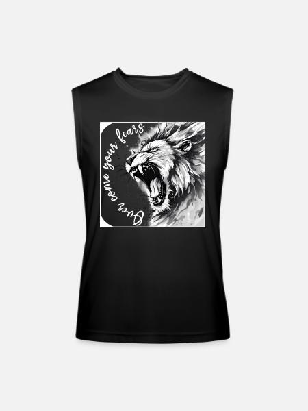 Overcome Your Fears Lion Design - Men’s Performance Sleeveless Shirt - black - Front