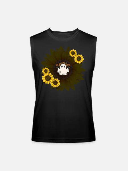 Cute ghost in a sunflower - Men’s Performance Sleeveless Shirt - black - Front