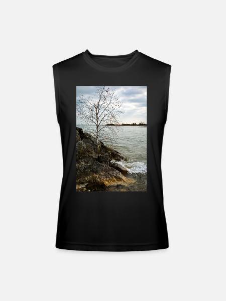 tiny tree on shore - Men’s Performance Sleeveless Shirt - black