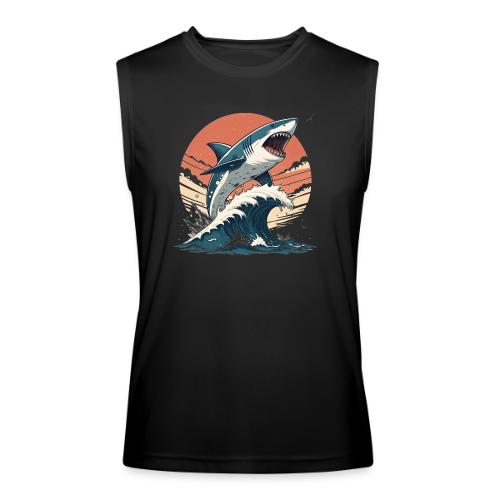 Fierce Shark Breaking Through Waves - Men’s Performance Sleeveless Shirt