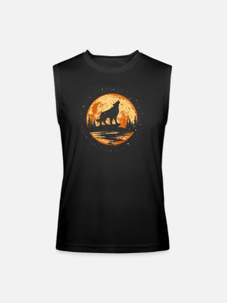 Howling Wolf Funny Animal Wolf And Moon T Shirt - Men’s Performance Sleeveless Shirt - black - Front