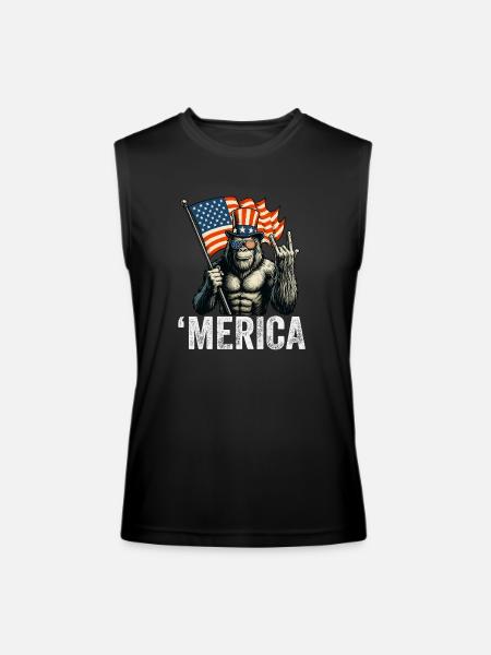 Bigfoot Merica Rock American Flag - Men’s Performance Sleeveless Shirt - black