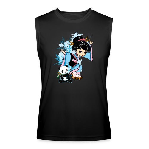 Cartoon Kawaii Geisha Panda Ladies T-shirt by - Men’s Performance Sleeveless Shirt