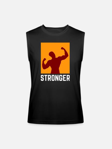 Bold muscular silhouette with Stronger text - Men’s Performance Sleeveless Shirt - black