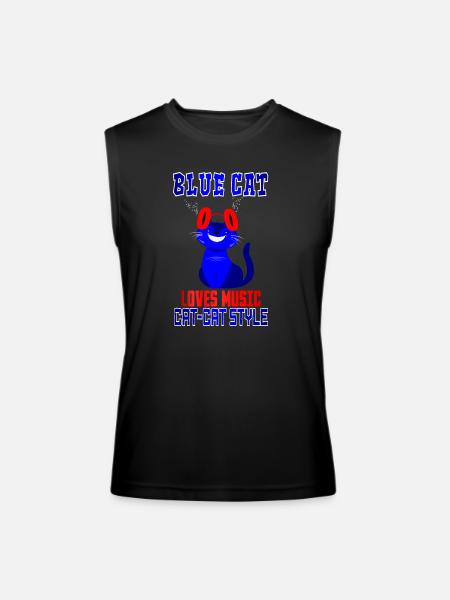 BLUE CAT LOVES MUSIC - Men’s Performance Sleeveless Shirt - black