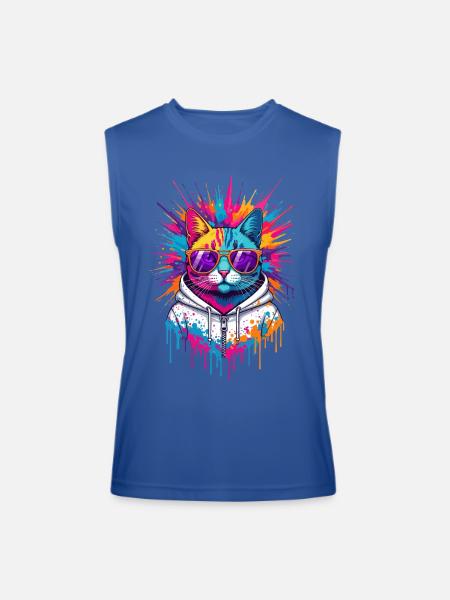 Neon Splash Cat Hoodie - Men’s Performance Sleeveless Shirt - royal blue