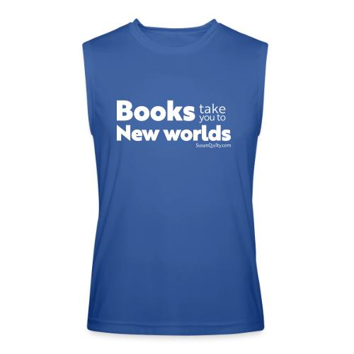 Books Take You to New Worlds (white text) - Men’s Performance Sleeveless Shirt