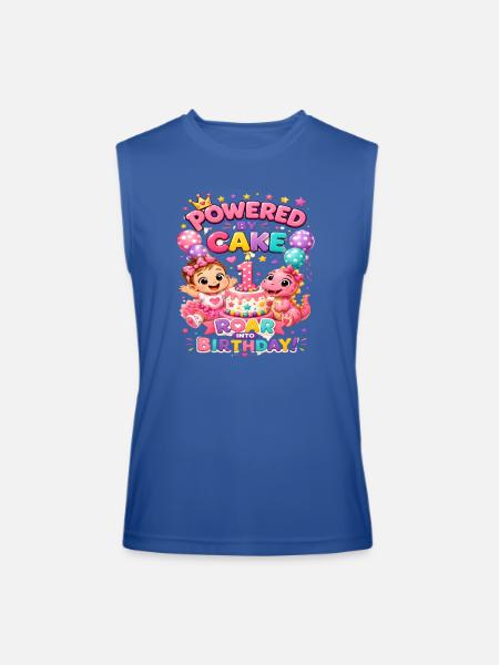 Powered_by_Cake_Dinosaur_1st_Birthday_Shirt Girls - Men’s Performance Sleeveless Shirt - royal blue