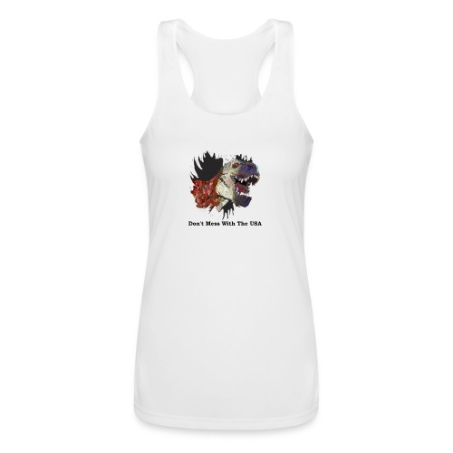T-rex Mascot Don't Mess with the USA - Women’s Performance Racerback Tank Top