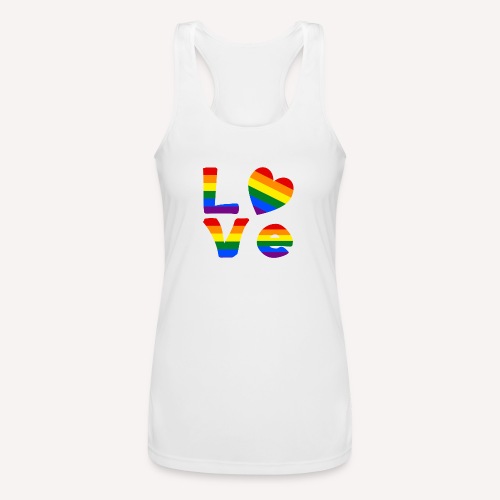 Gay Pride Rainbow LOVE - Women’s Performance Racerback Tank Top