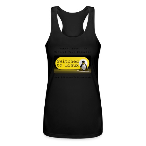 Switched to Linux Logo with Black Text - Women’s Performance Racerback Tank Top