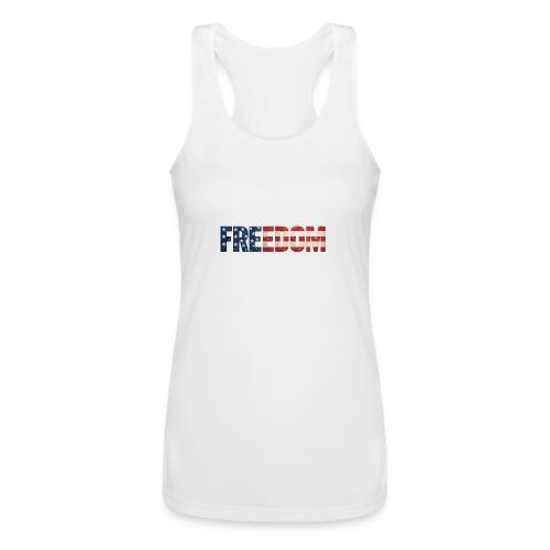 Freedom American Flag Distressed Patriotic Shirt - Women’s Performance Racerback Tank Top