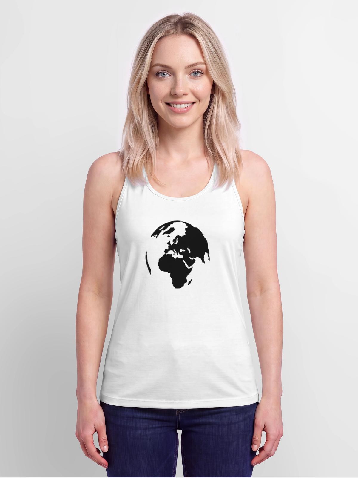 World - Women’s Performance Racerback Tank Top - white - Front - AI Model Female 180 light (180cm)