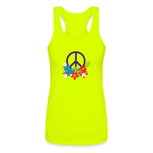 Hippie Peace Design With Flowers - Women’s Performance Racerback Tank Top