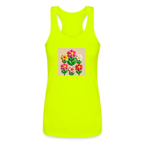 3D Flowers and Butterflies in Amber, Floral Design - Women’s Performance Racerback Tank Top