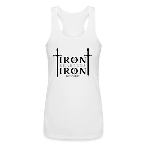 Iron Sharpens Iron - Proverbs 27:17 (Black & Grey) - Women’s Performance Racerback Tank Top