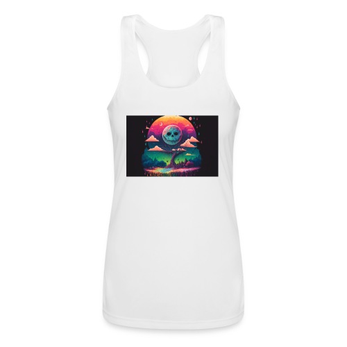 A Full Skull Moon Smiles Down On You - Psychedelic - Women’s Performance Racerback Tank Top