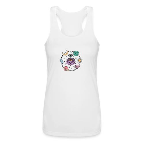Healing Crystal, Moon, Flower, Sun - Women’s Performance Racerback Tank Top