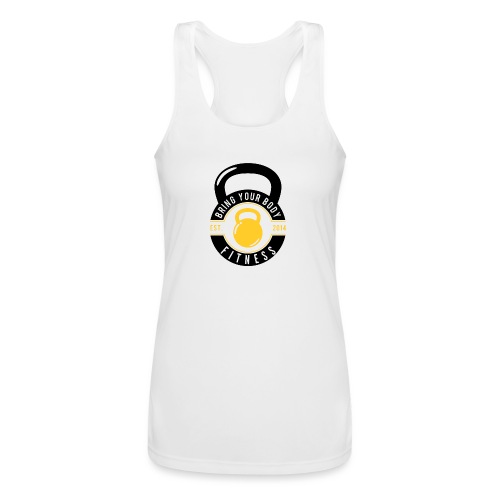 Bring your Body white Background - Women’s Performance Racerback Tank Top